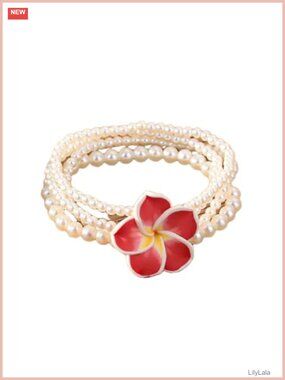 Hawaiian Plumeria Acrylic Stretch Bracelet Set Boho Summer Beach Jewelry